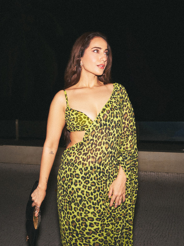 Green Leopard Print Saree Green Leopard Print Saree