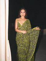 Green Leopard Print Saree