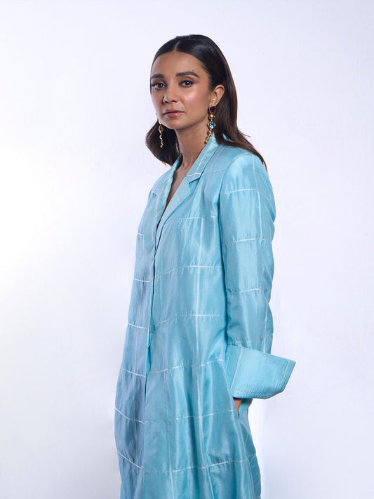 Ira Dubey in Powder Blue Crossword Jacket Set