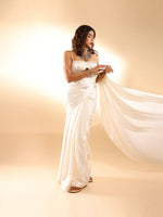 Handwoven Porcelain White Silk Saree