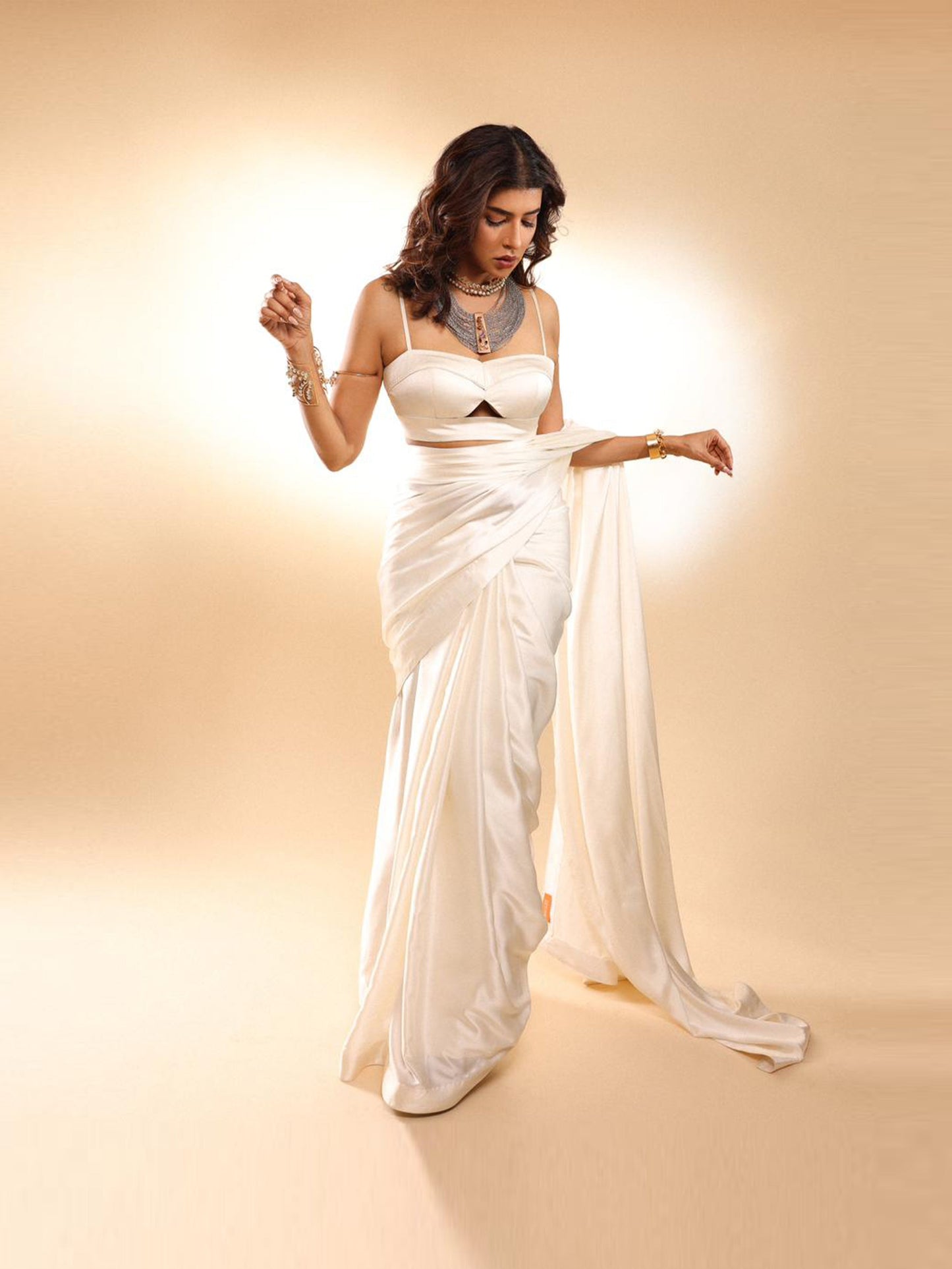 Handwoven Porcelain White Silk Saree