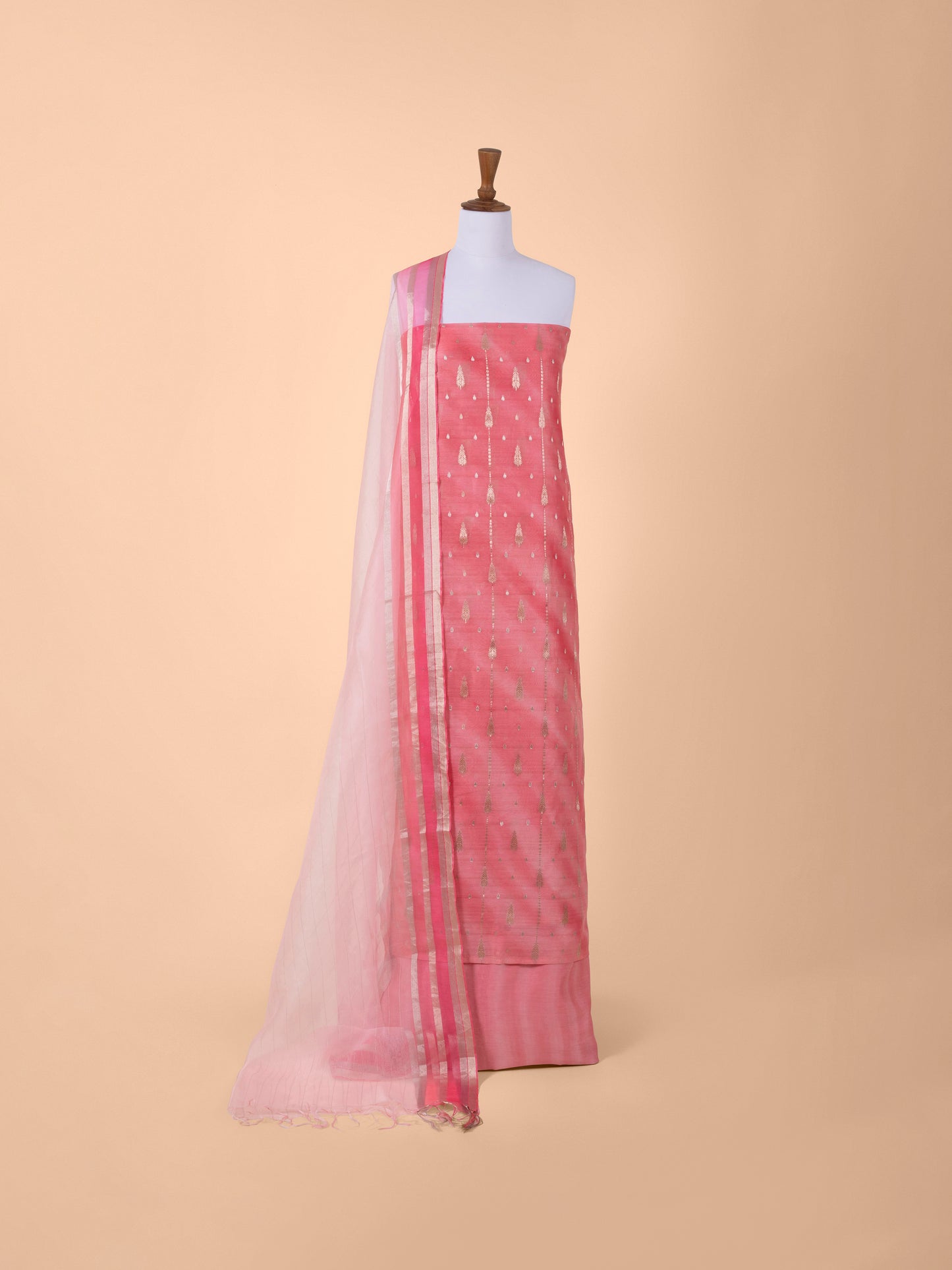 Handwoven Pink Chanderi  Suit Piece