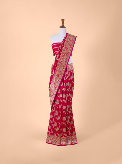 Handwoven Rani Pink Silk Saree