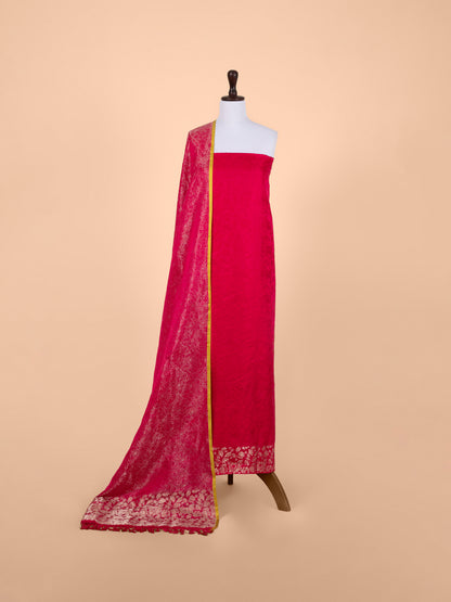 Handwoven Rani Pink Satin Silk Suit Piece