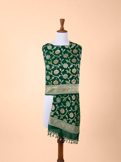 Handwoven Bottle Green Georgette Dupatta