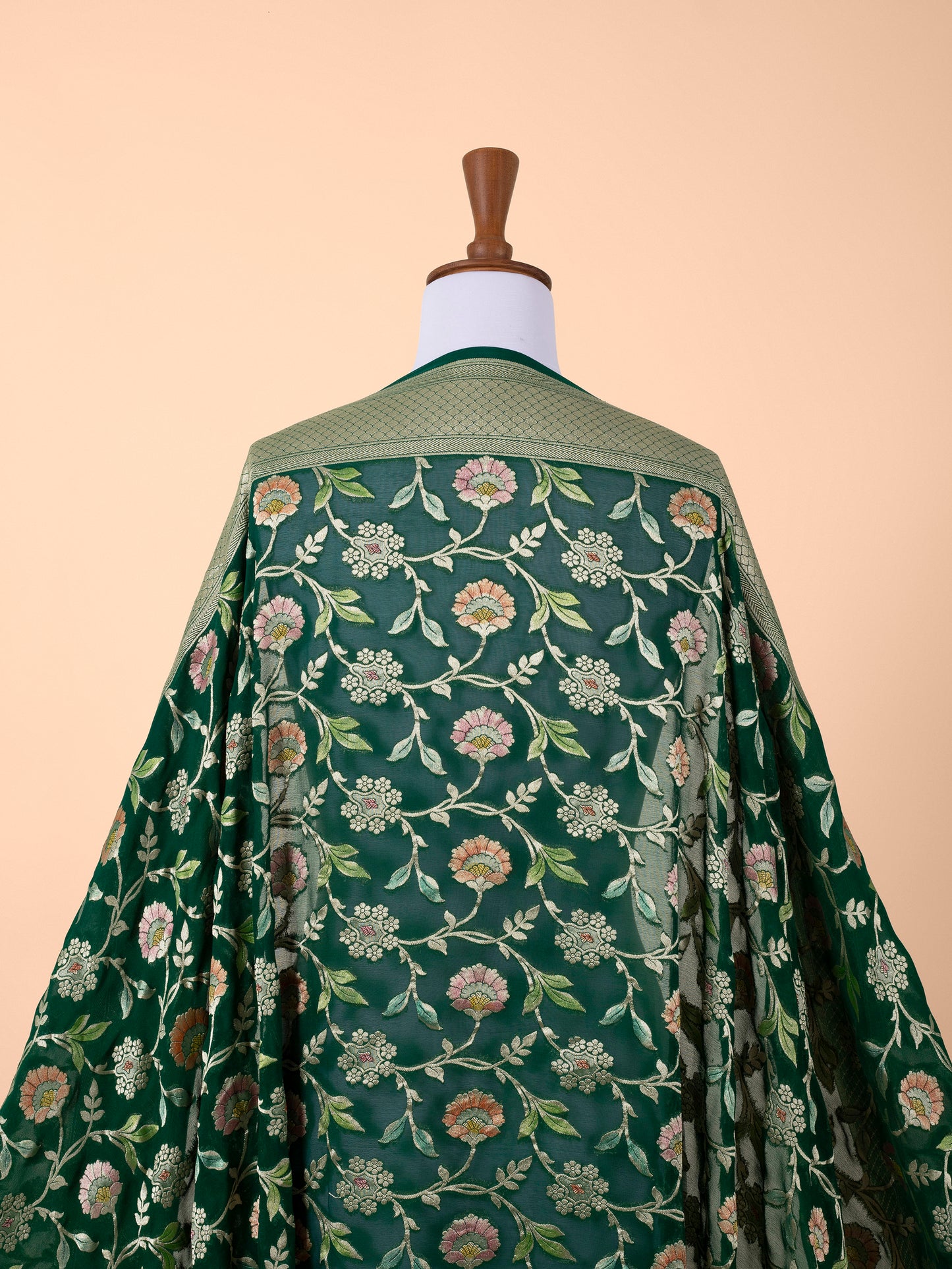 Handwoven Bottle Green Georgette Dupatta