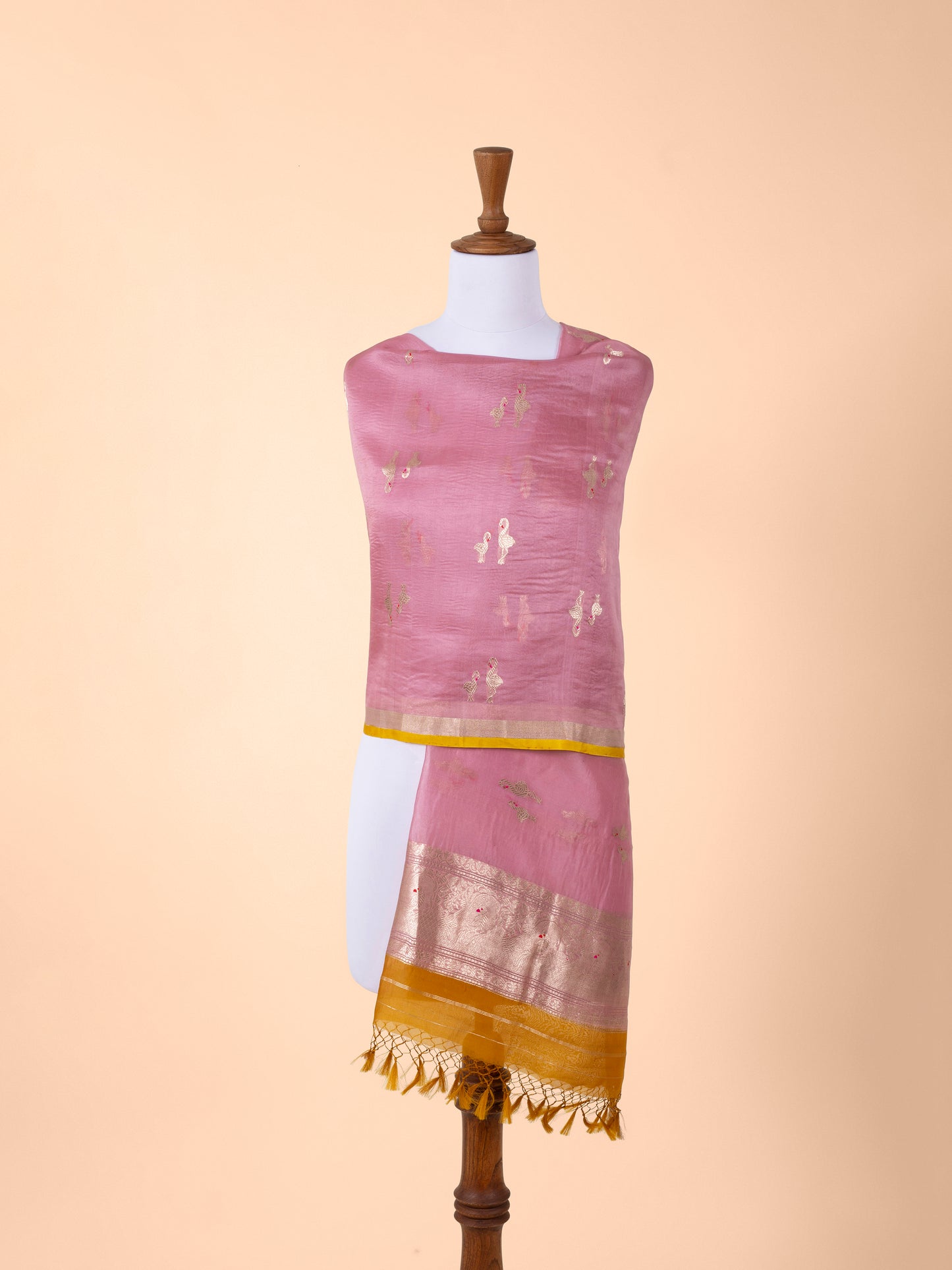 Handwoven Pink Organza Dupatta