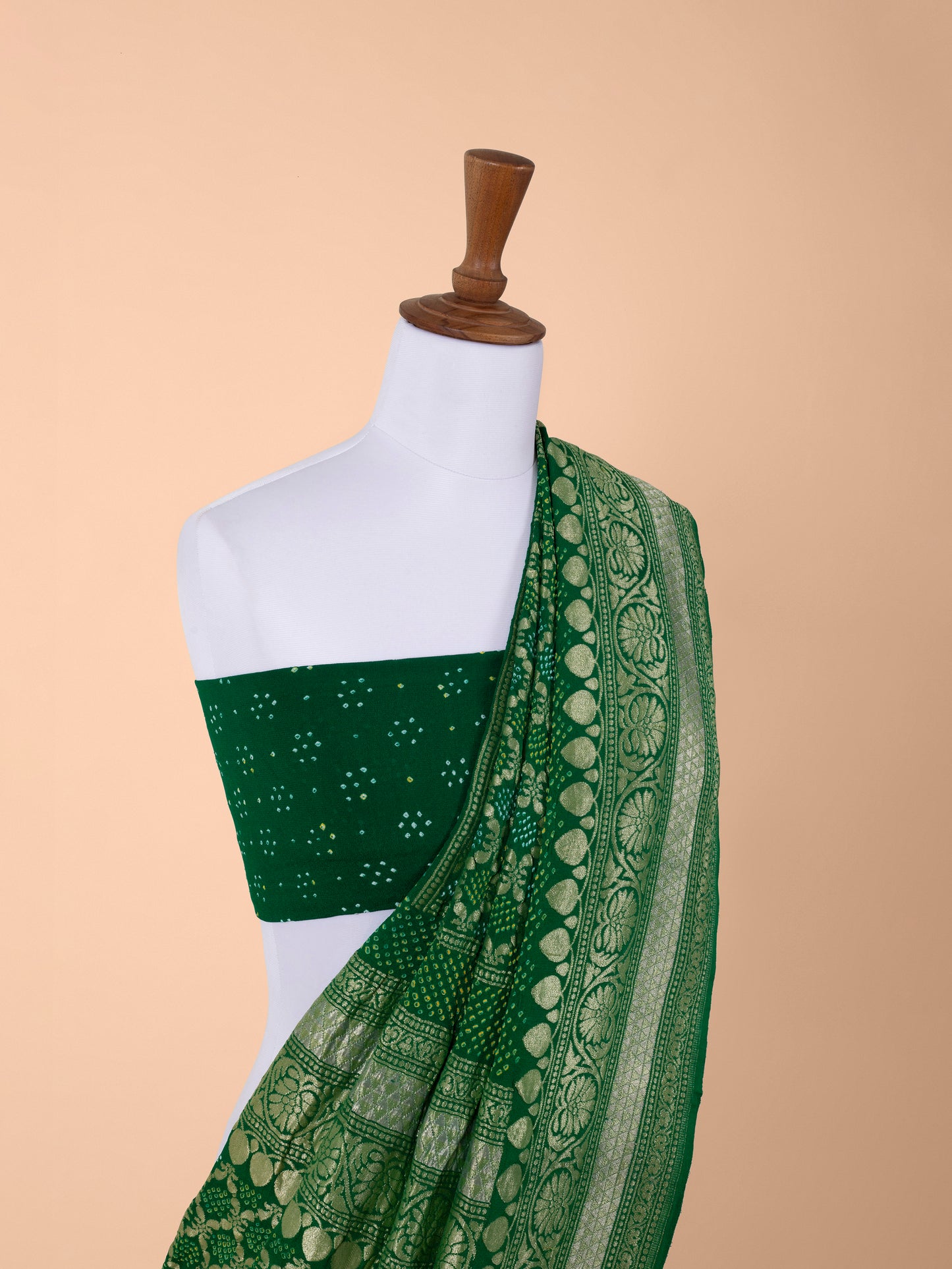 Handwoven Green Bandhani Sari