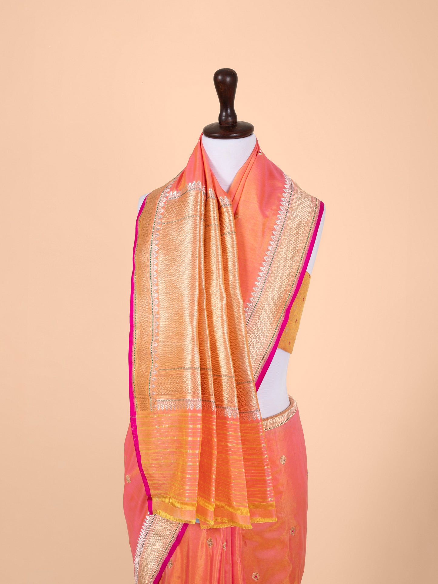 Handwoven Peach Silk Saree