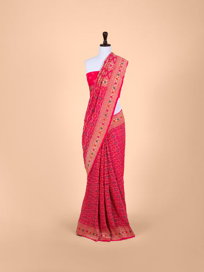 Handwoven Rani Pink georgette Saree