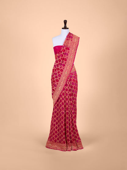 Handwoven Rani Pink georgette Saree