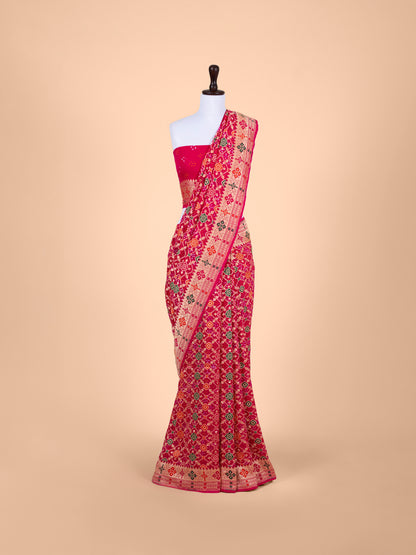 Handwoven Rani Pink georgette Saree