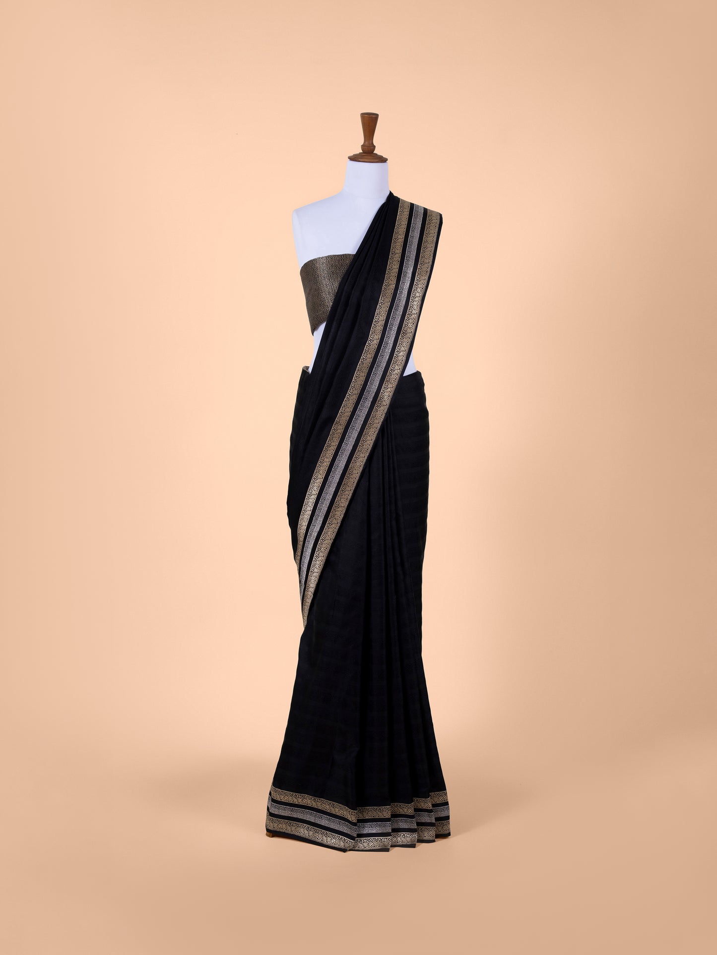 Handwoven Black Satin Silk Saree