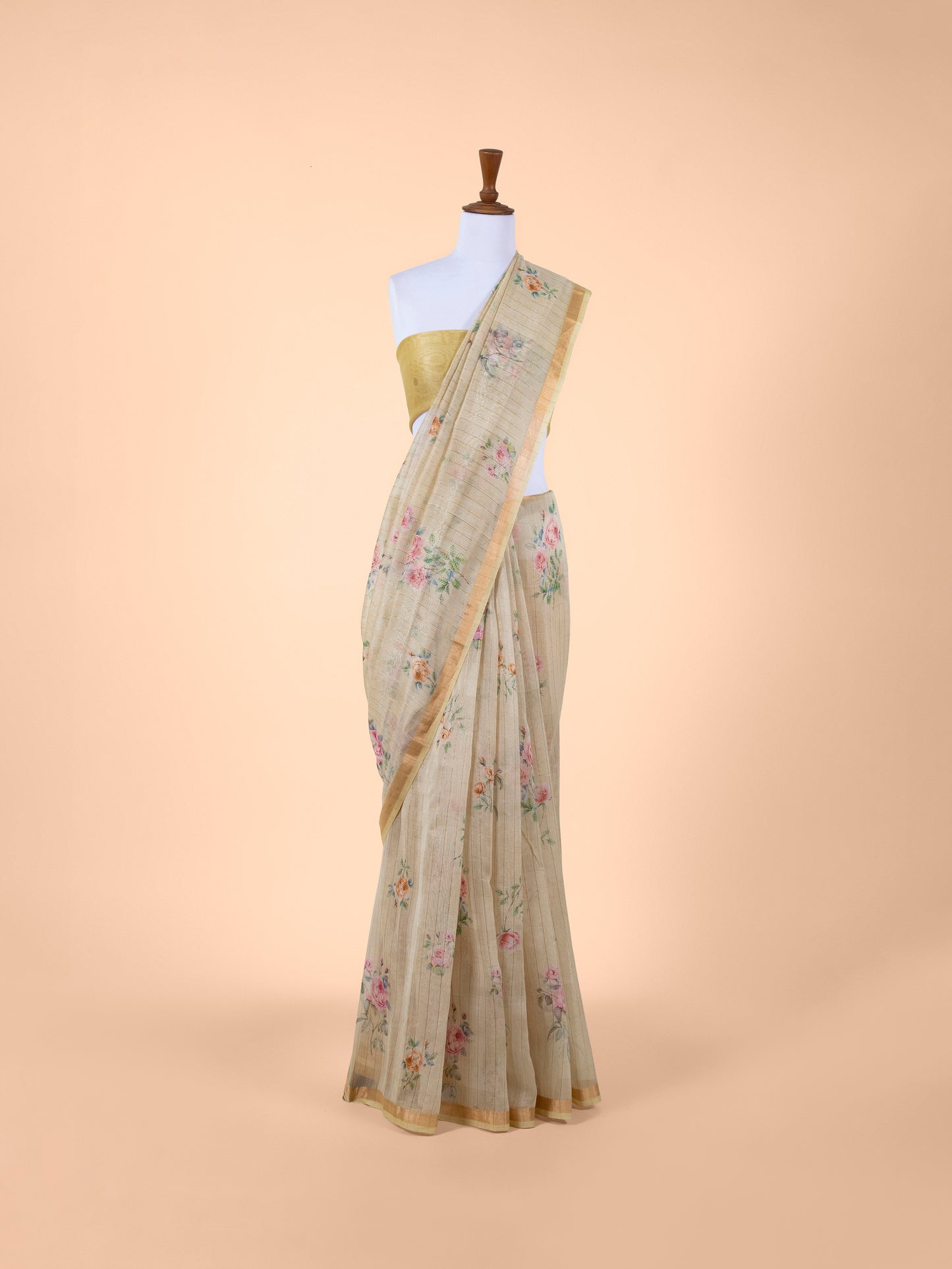 Handwoven Beige Chanderi Saree