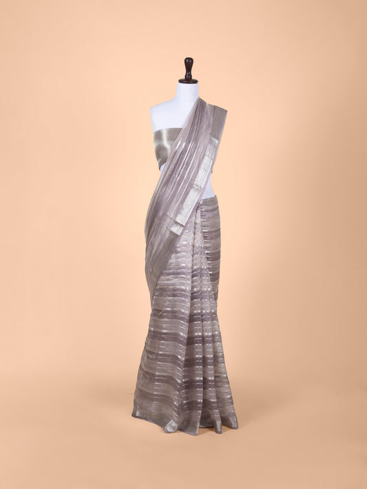 Handwoven Grey Tissue Saree