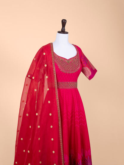 Handwoven Rani Pink Silk Suit