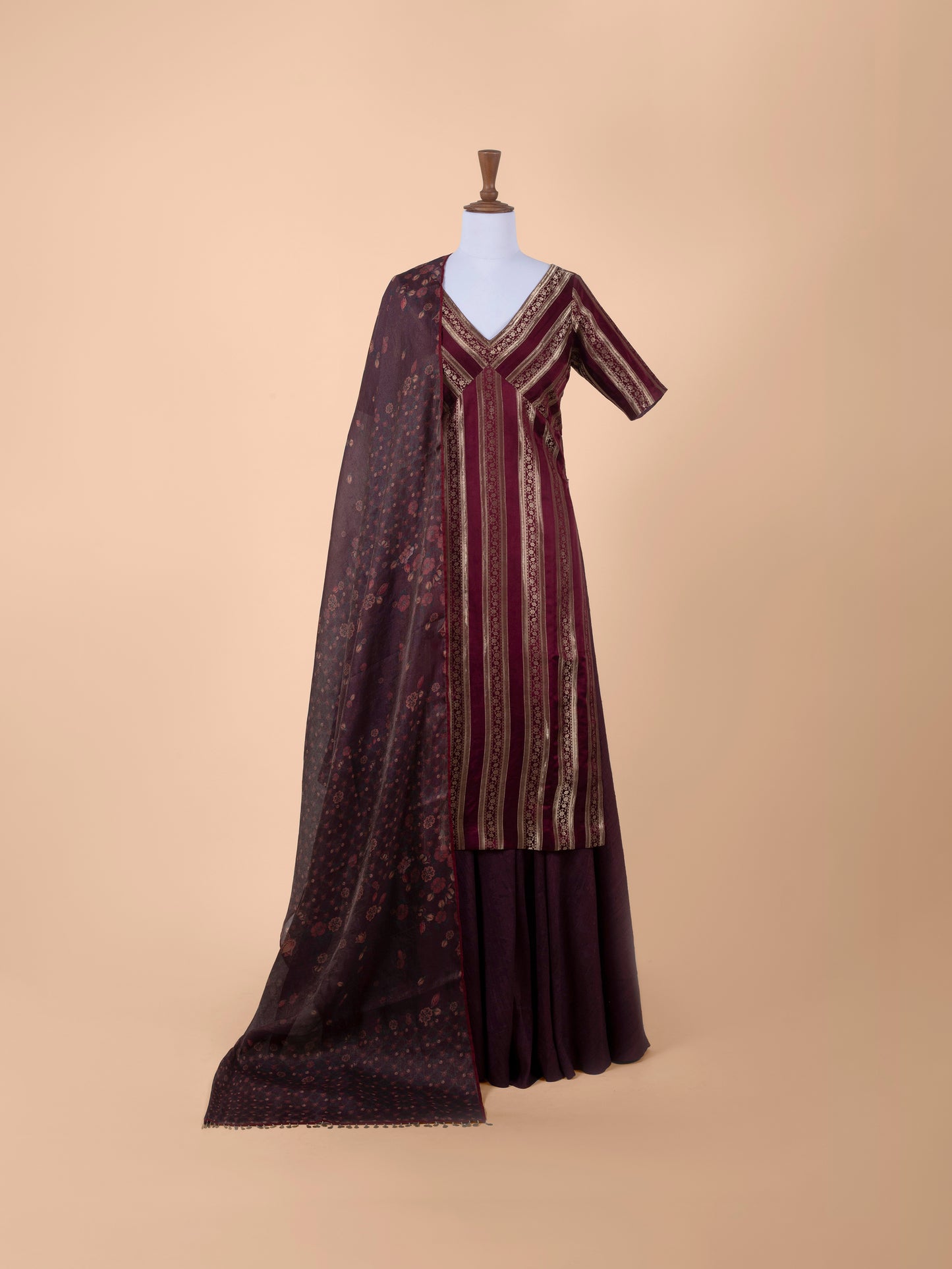 Handwoven Maroon Silk Tunic Set