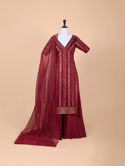 Handwoven Maroon Crepe Tunic Set