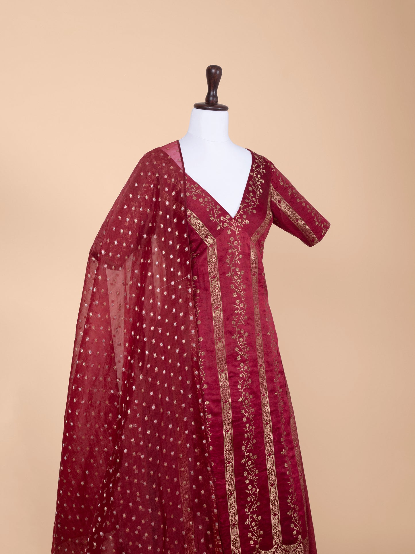 Handwoven Maroon Crepe Tunic Set