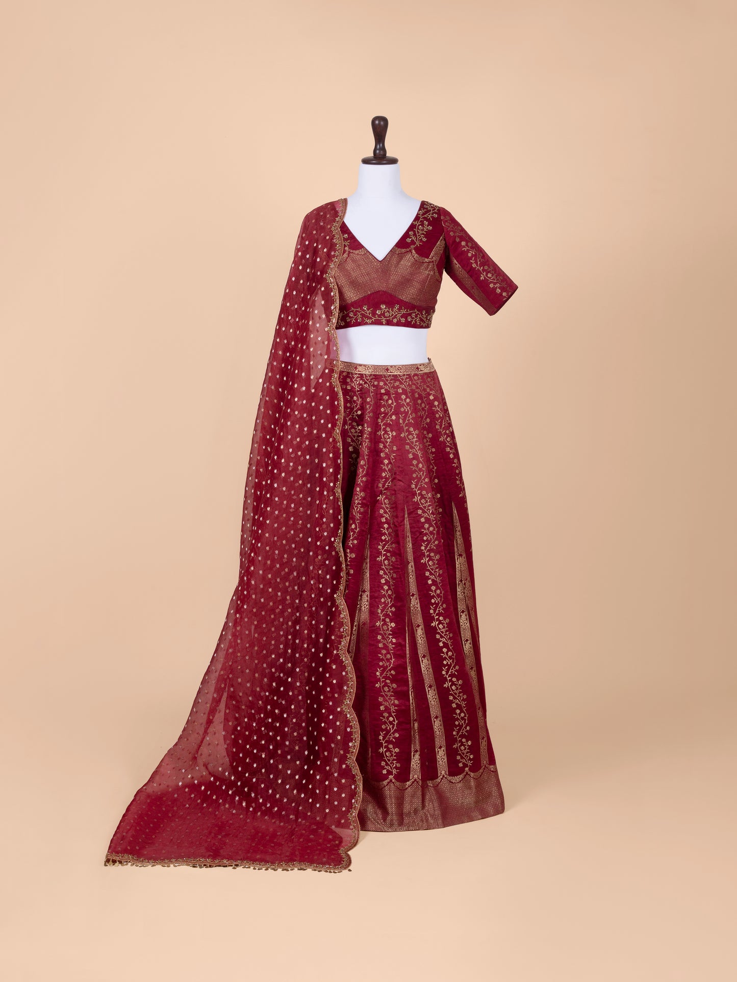 Handwoven Maroon Silk Lehenga