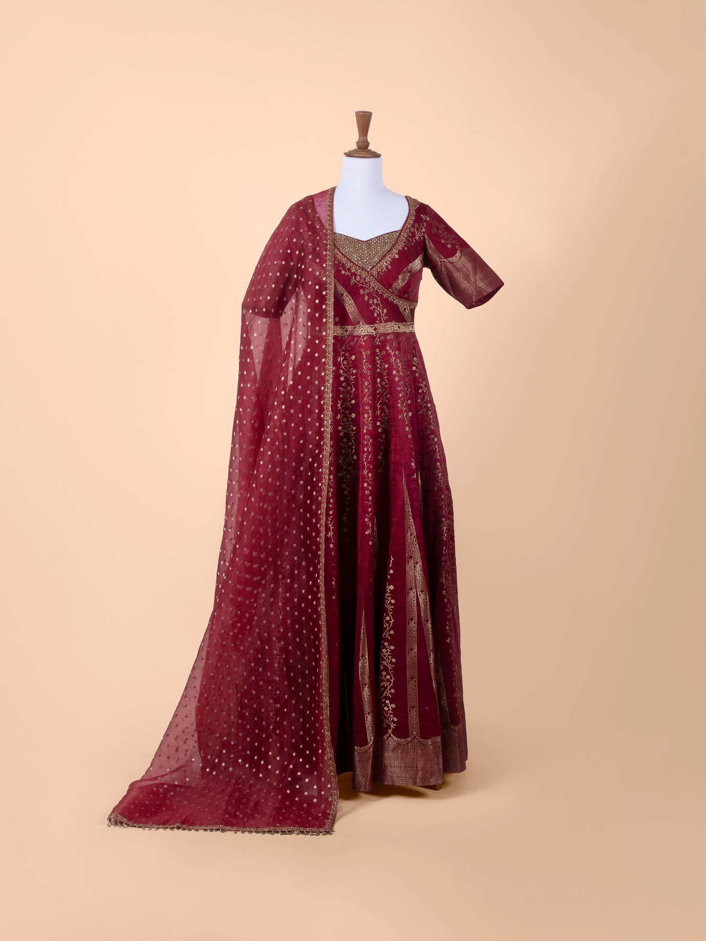 Handwoven Maroon Silk Suit