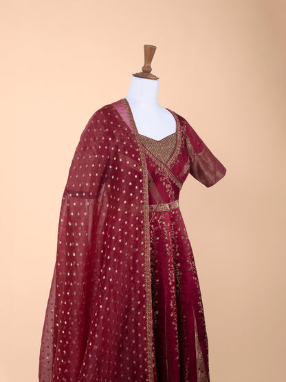 Handwoven Maroon Silk Suit