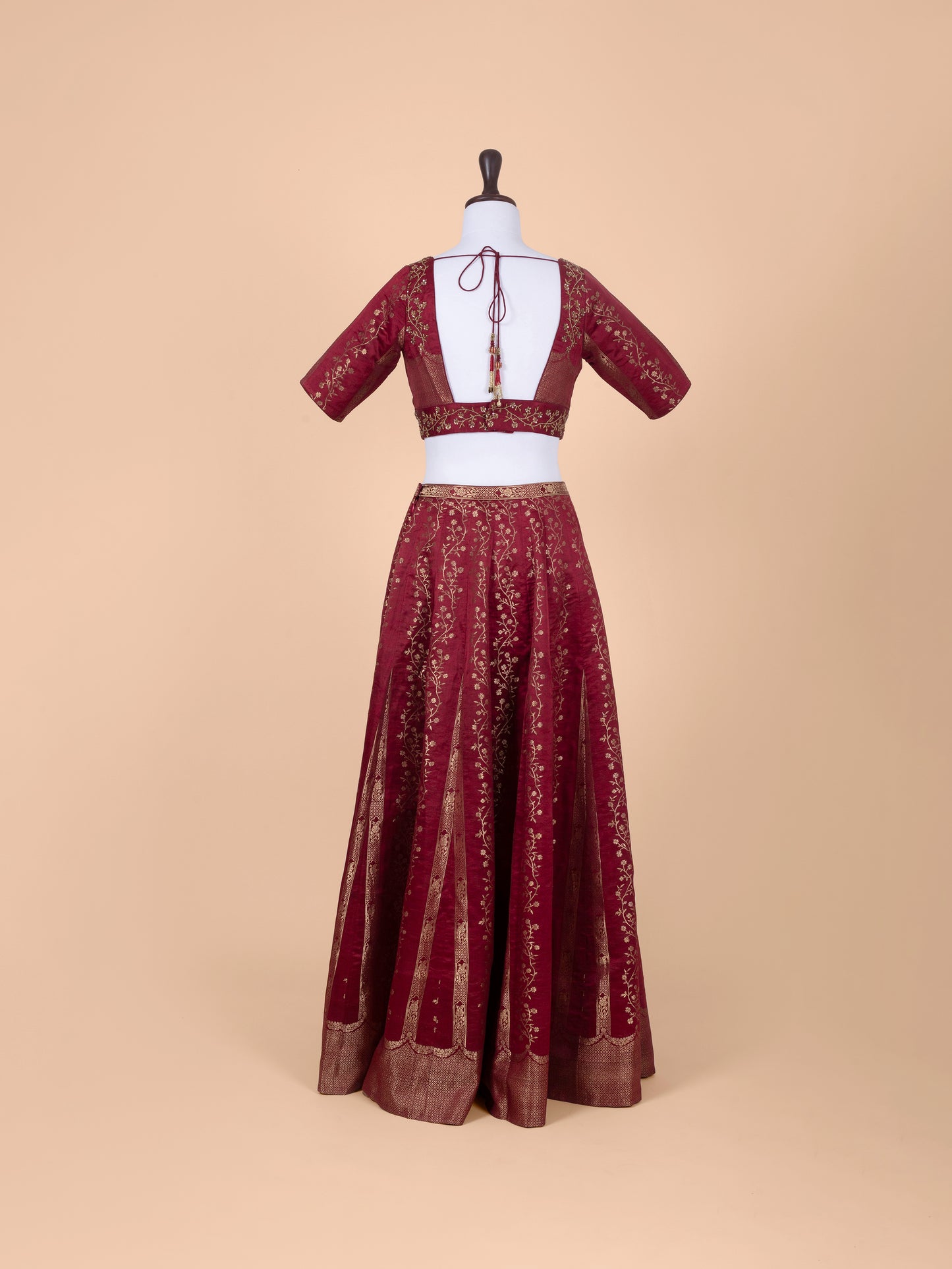 Handwoven Maroon Silk Lehenga