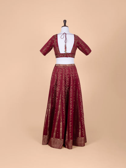 Handwoven Maroon Silk Lehenga