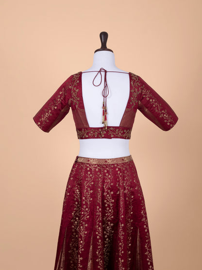 Handwoven Maroon Silk Lehenga