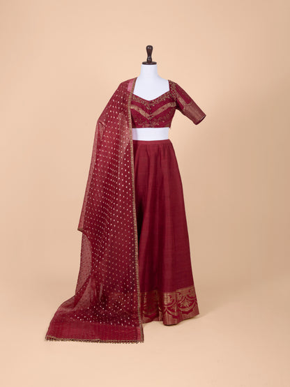 Handwoven Maroon Silk Lehenga