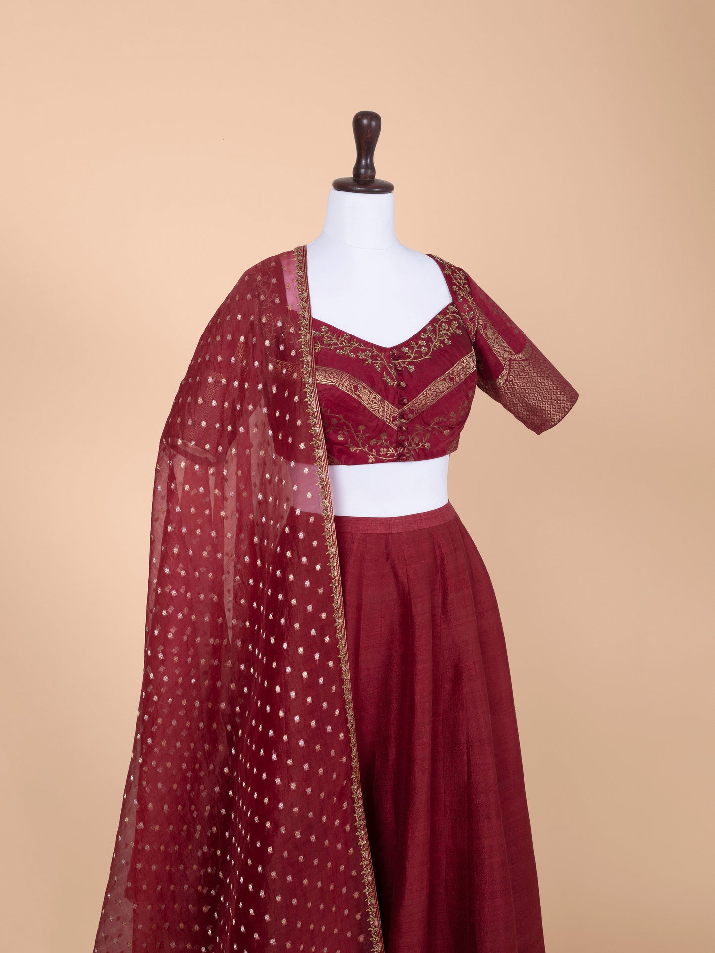 Handwoven Maroon Silk Lehenga