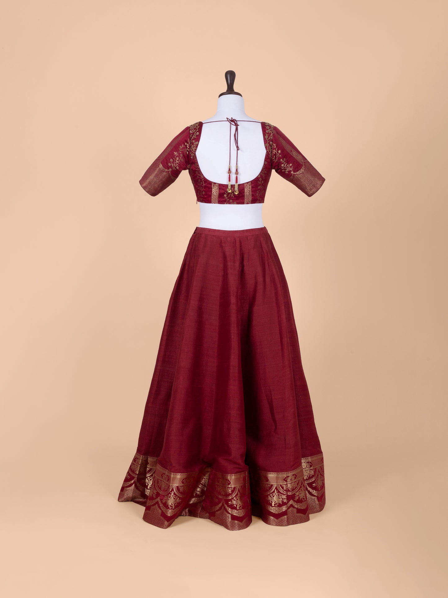 Handwoven Maroon Silk Lehenga