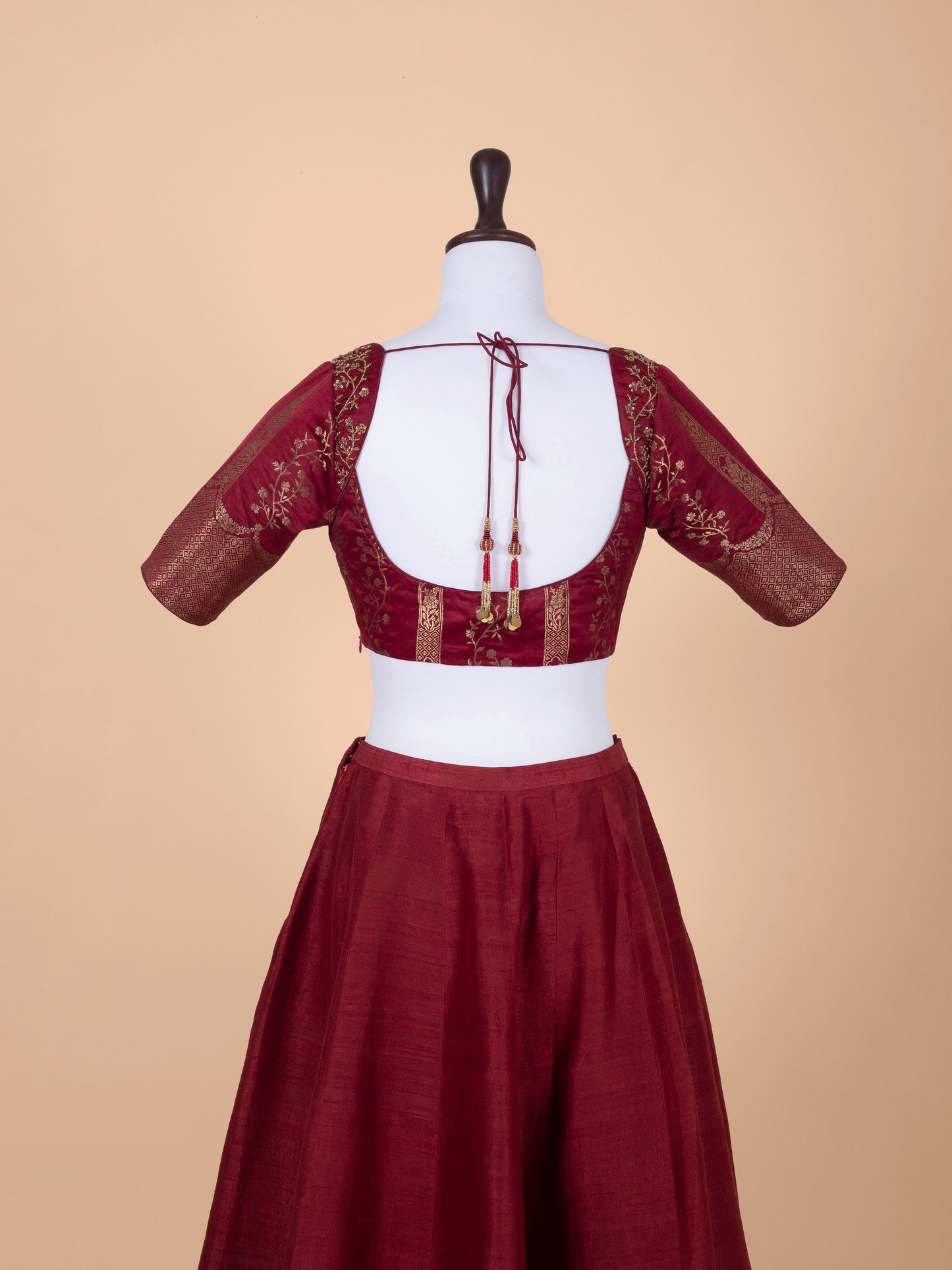 Handwoven Maroon Silk Lehenga