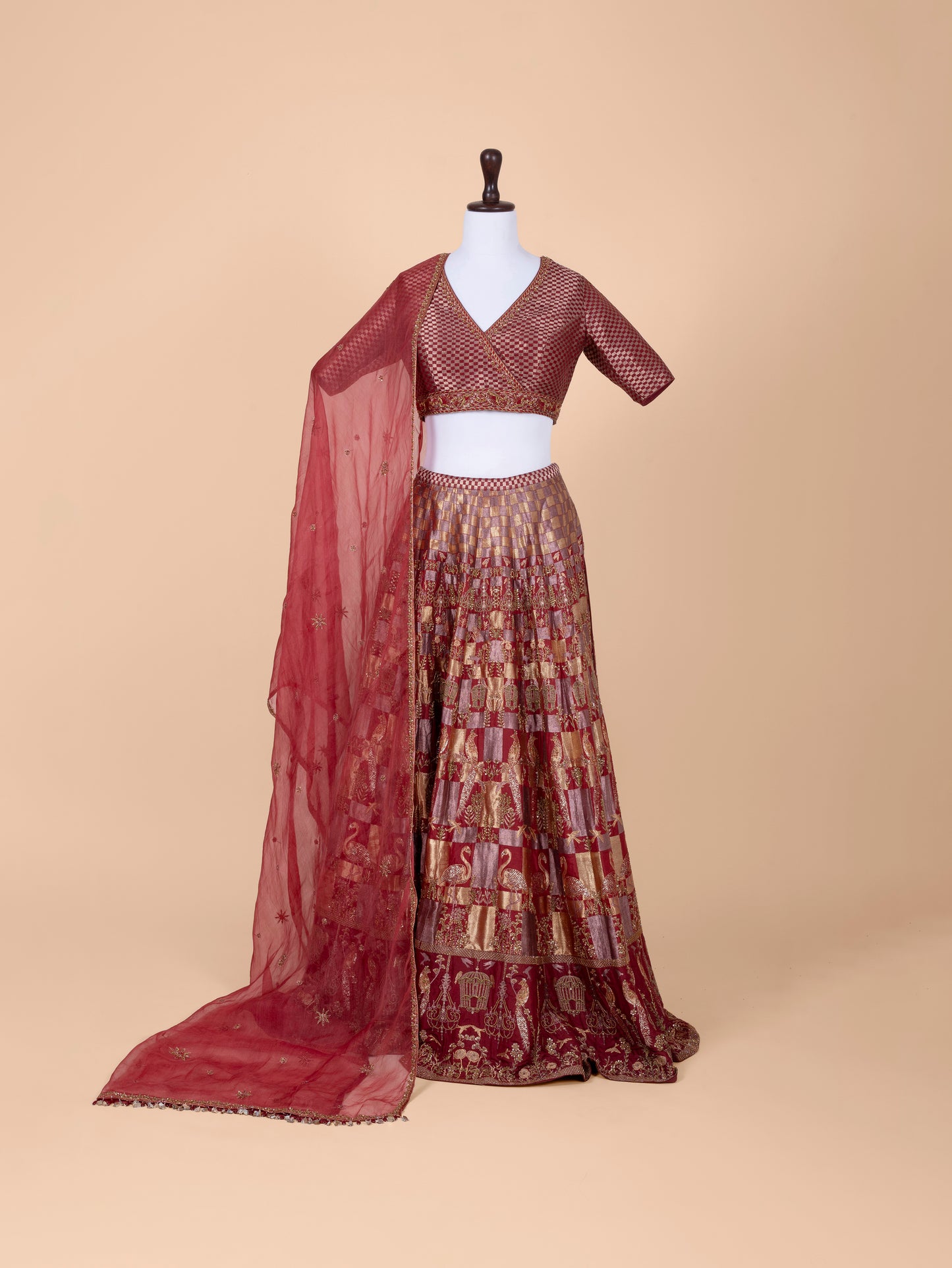 Handwoven Maroon Silk Lehenga