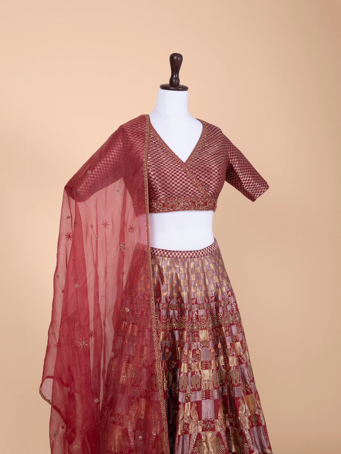 Handwoven Maroon Silk Lehenga