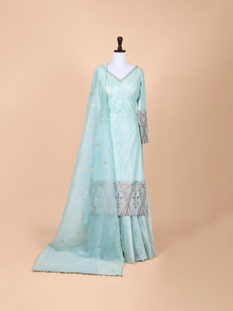 Handwoven Blue Silk Suit Set