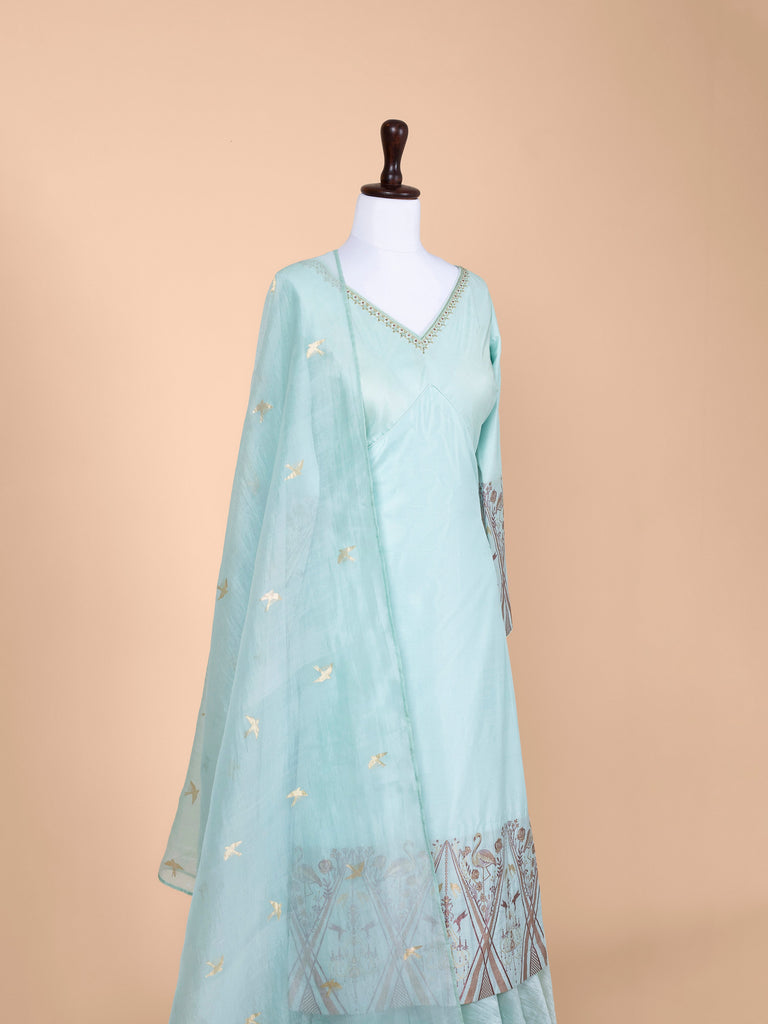 Handwoven Blue Silk Suit Set