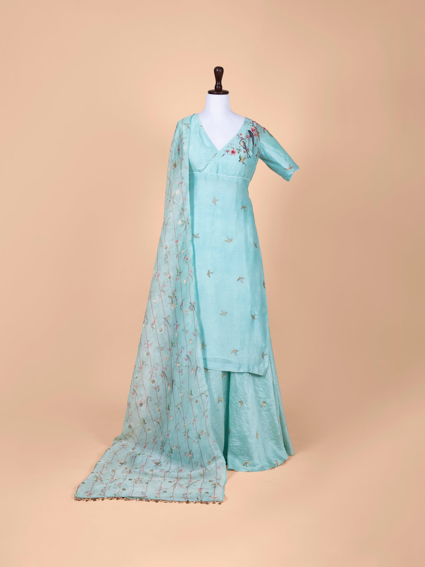 Handwoven Aqua Green Silk Suit