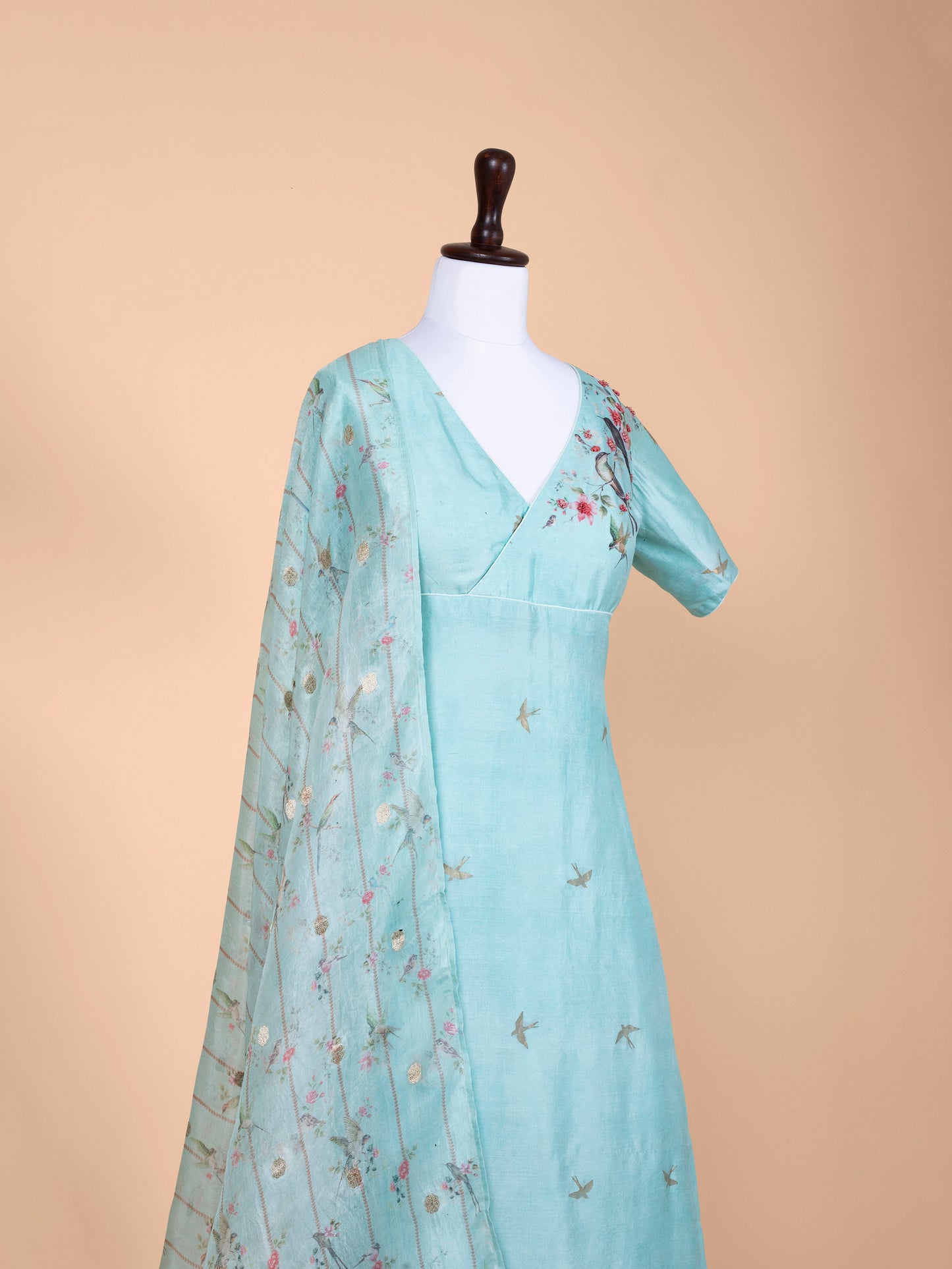 Handwoven Aqua Green Silk Suit