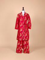 Handwoven Rani Pink Satin Silk Suit