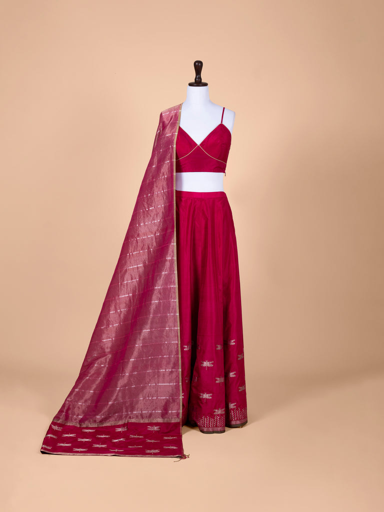 Handwoven Maroon Silk Lehenga