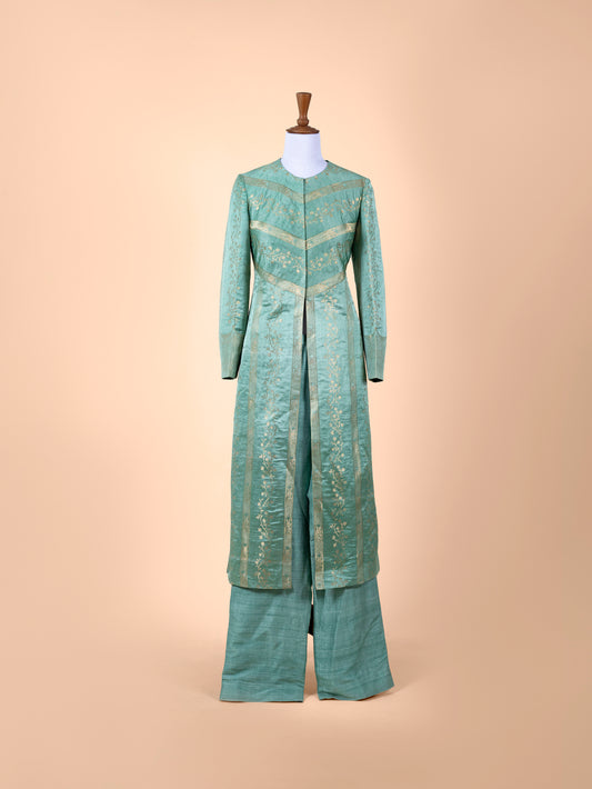Handwoven Sea Green Silk Suit Set