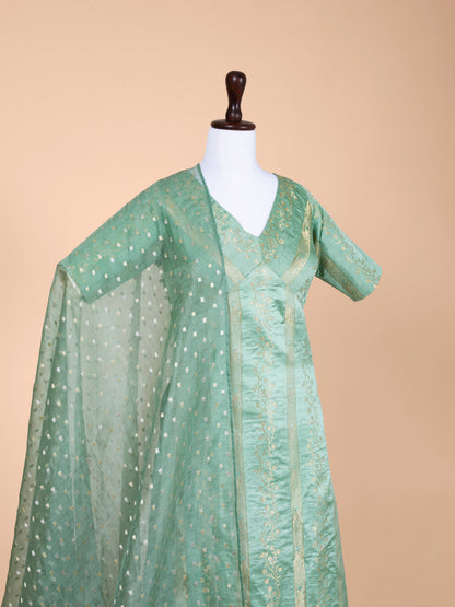 Handwoven Sea Green Satin Silk Suit