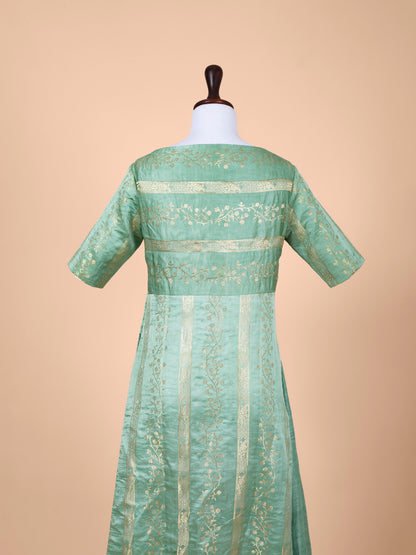 Handwoven Sea Green Satin Silk Suit