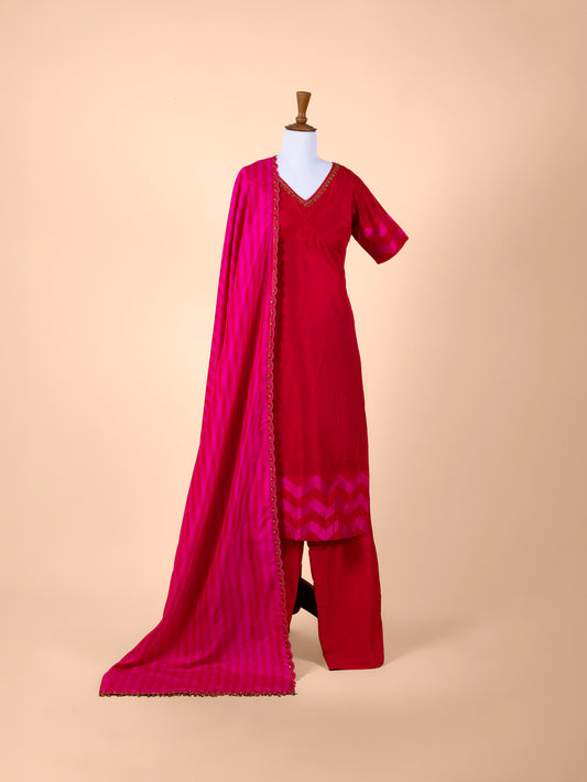 Handwoven Rani Pink Silk Suit Piece