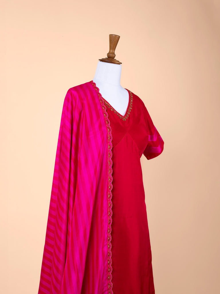 Handwoven Red Silk Suit