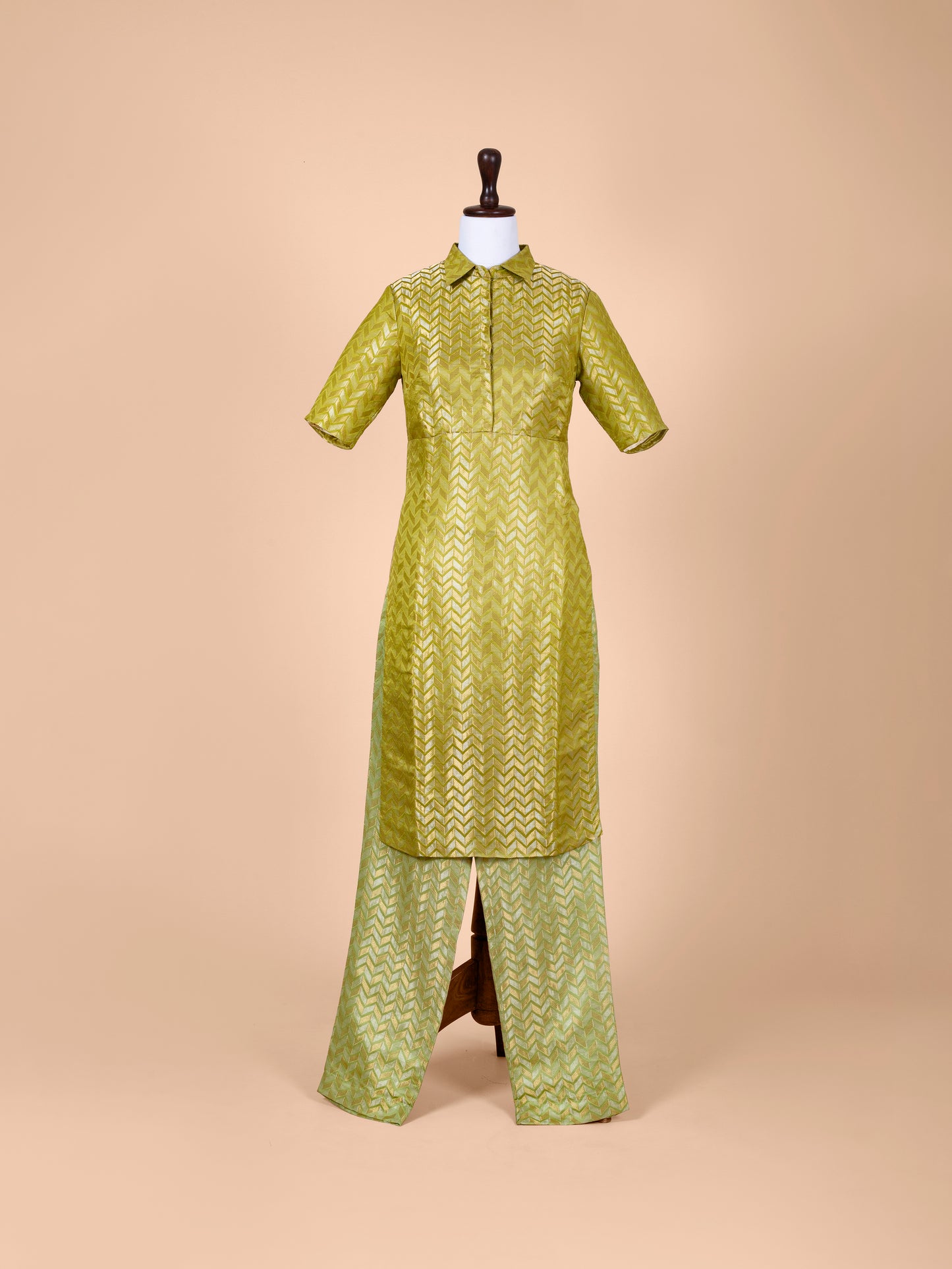 Handwoven Green Satin Silk Suit