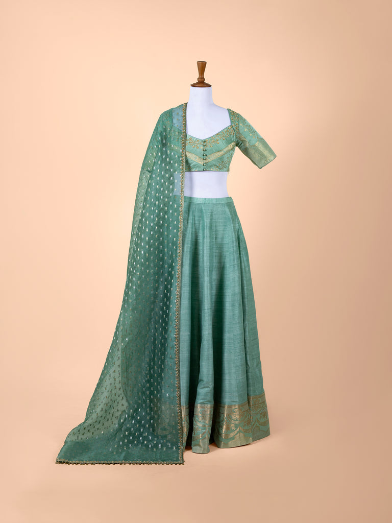Handwoven Sea Green Silk Lehenga