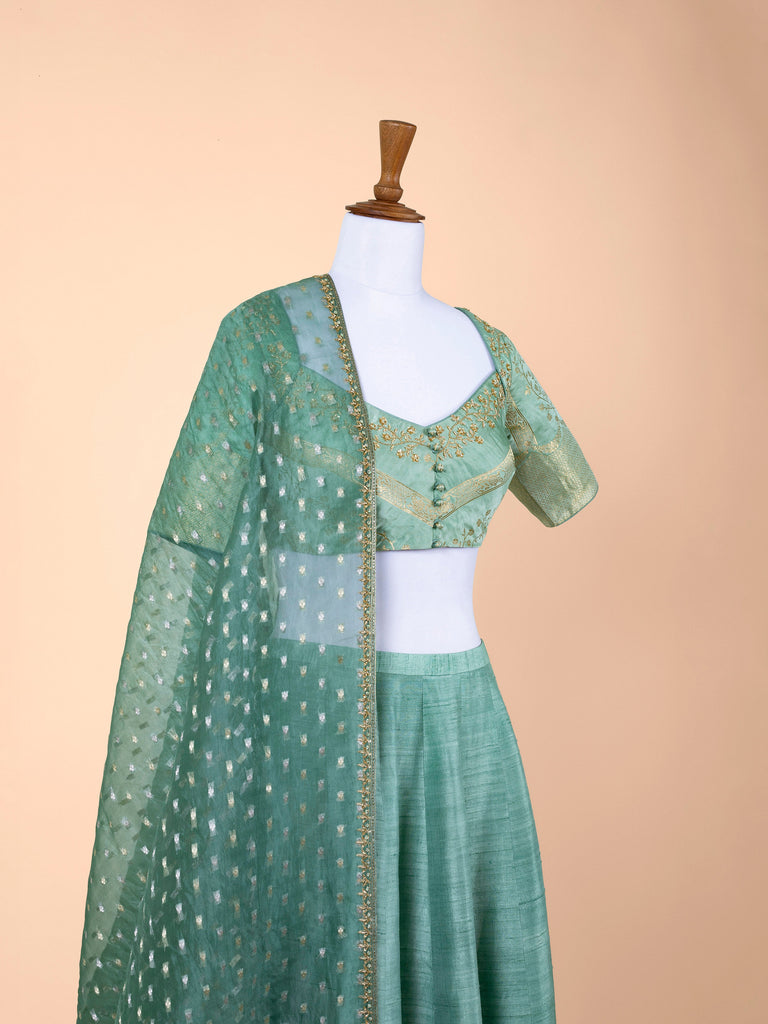 Handwoven Sea Green Silk Lehenga