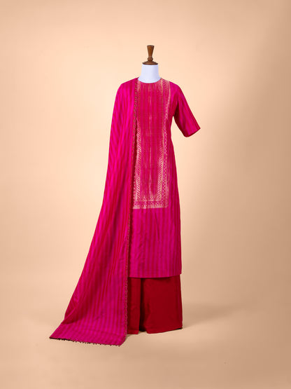 Handwoven Rani Pink Silk Suit